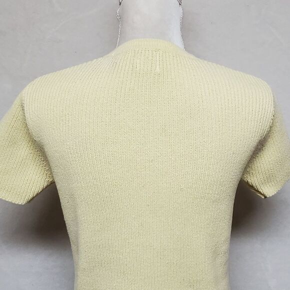 VINTAGE 1990s GAP Butter Yellow Ribbed V-neck Short Sleeve Cropped Sweater Large - Picture 9 of 11